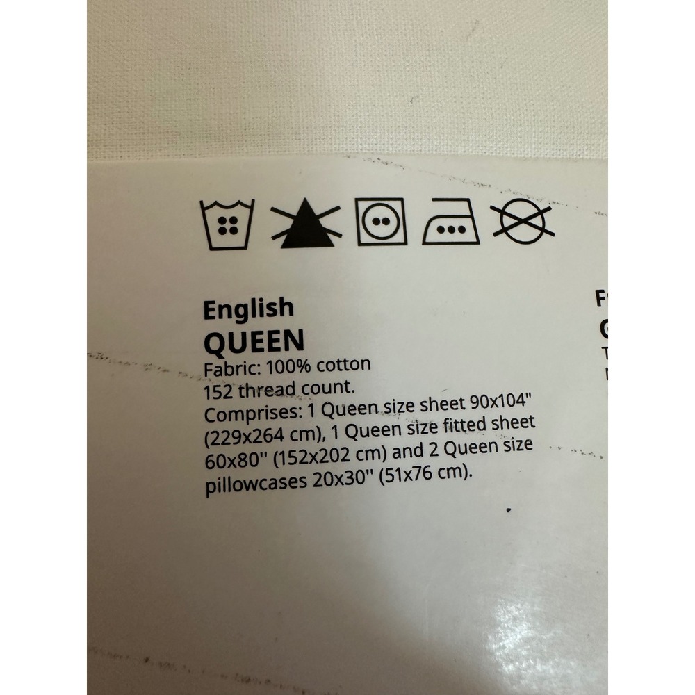 New IKEA DVALA Queen Sheet Set White‎ 152 Thread Count 100% Cotton - Picture 3 of 3